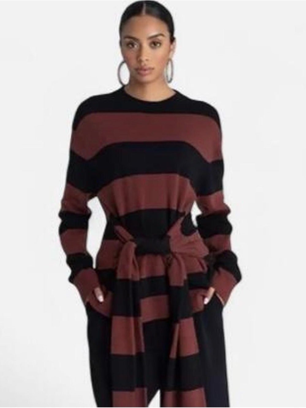 KBB by Kahlana The Wrap Sweater Burgundy Black Striped Small NWT